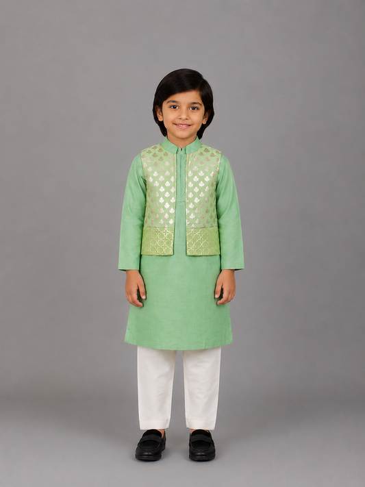 Pastel Green Kurta with Attached Jacket and Pyjama
