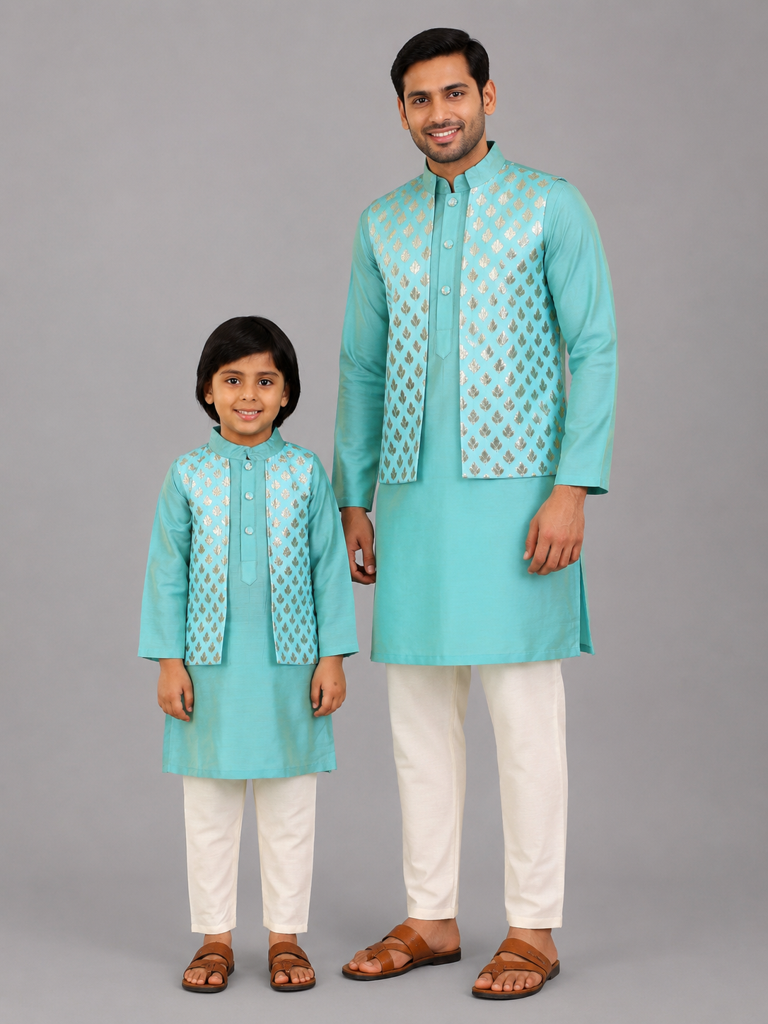 Blue  kurta with Attached Jacket and Pyjama