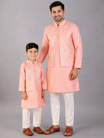 Patel Peach  kurta with Attached Jacket and Pyjama