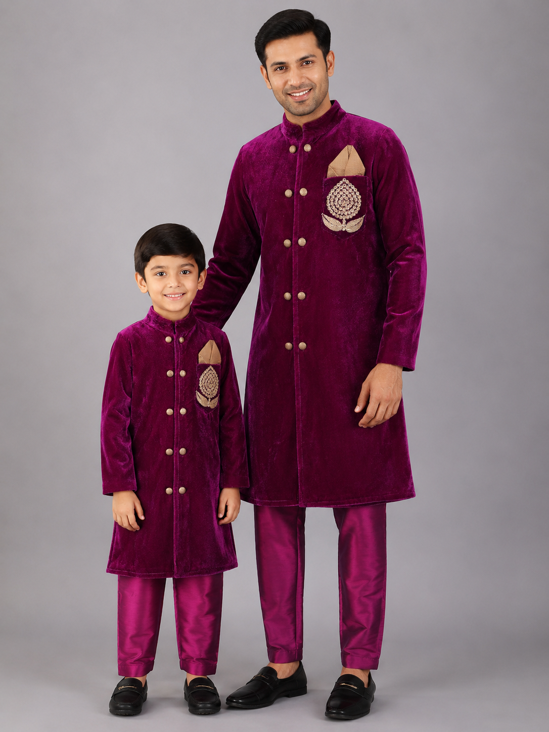 Purple Velvet Bandgala with Pants