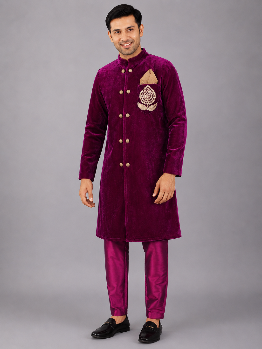 Purple Velvet Bandgala with Pants