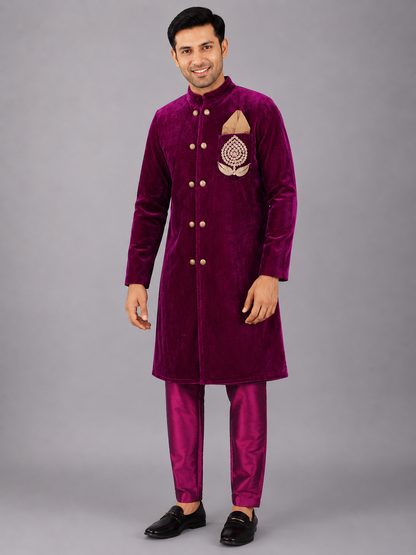 Purple Velvet Bandgala with Pants