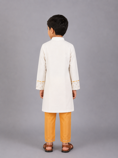 Off white Diwali ornaments Embroidered Kurta Pyjama Set