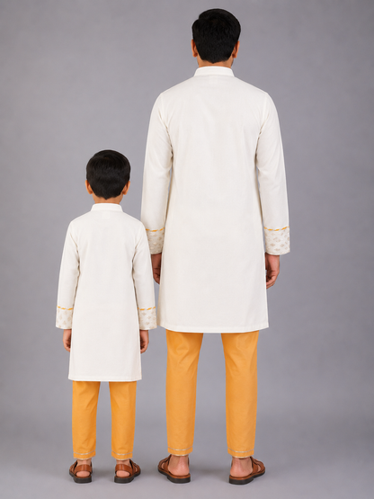 Off white Diwali ornaments Embroidered Kurta Pyjama Set