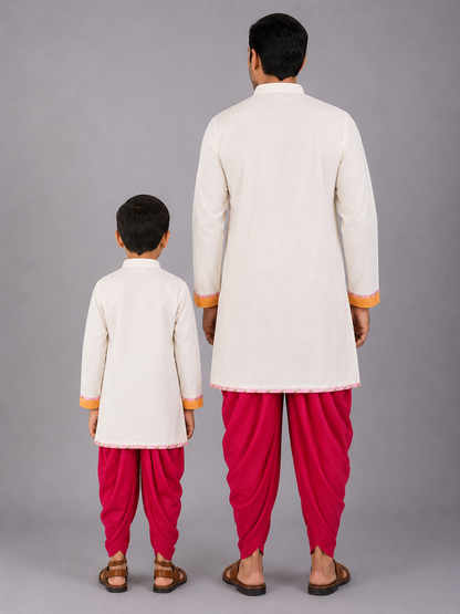 Off White Krishna Embroidered Angrakha Kurta Dhoti  Set