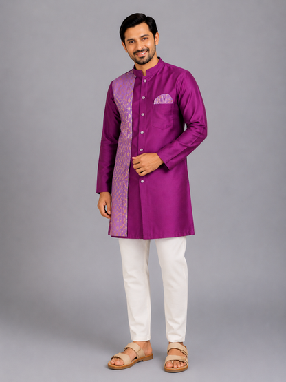 Purple Kurta with Attached jacket