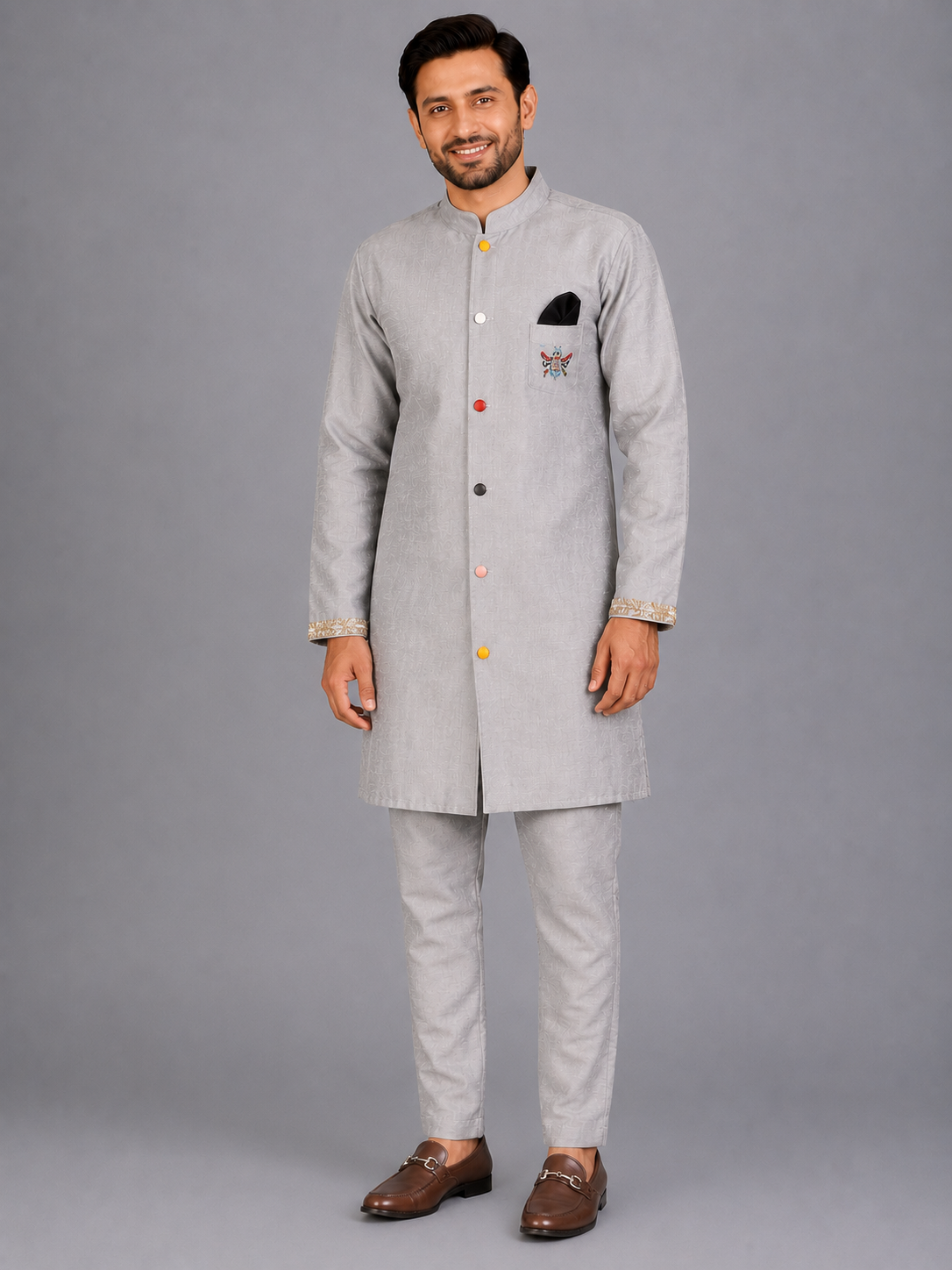 Grey Bandhgala set with trousers