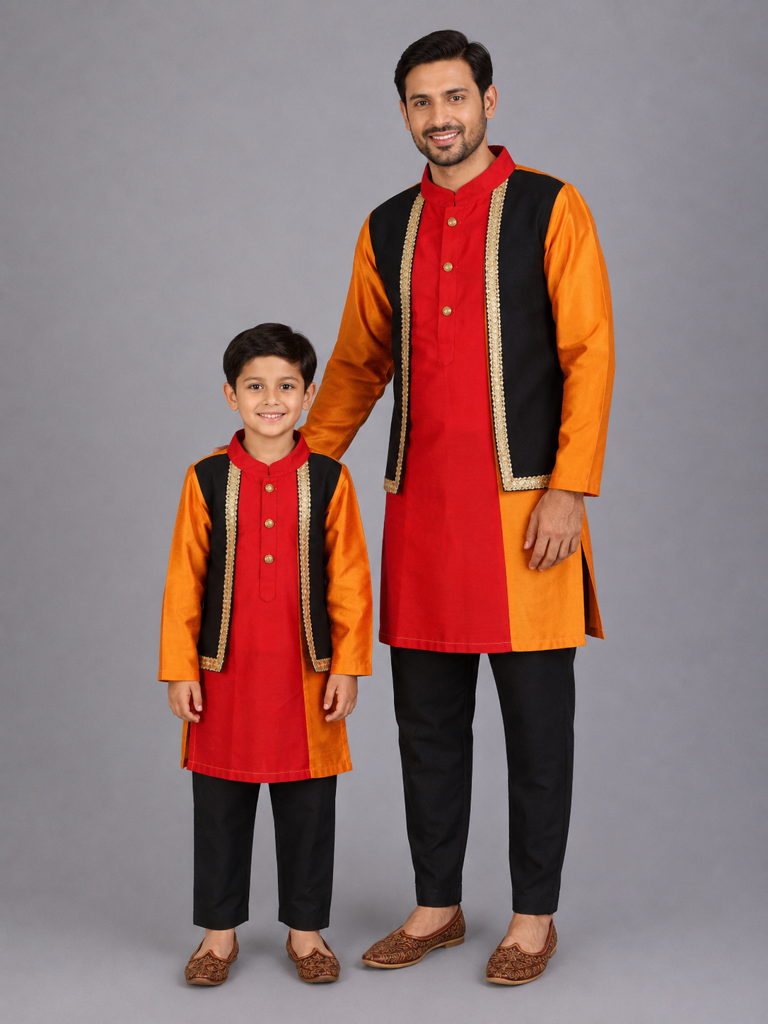 Multi Colored Kurta with Attached Black jacket