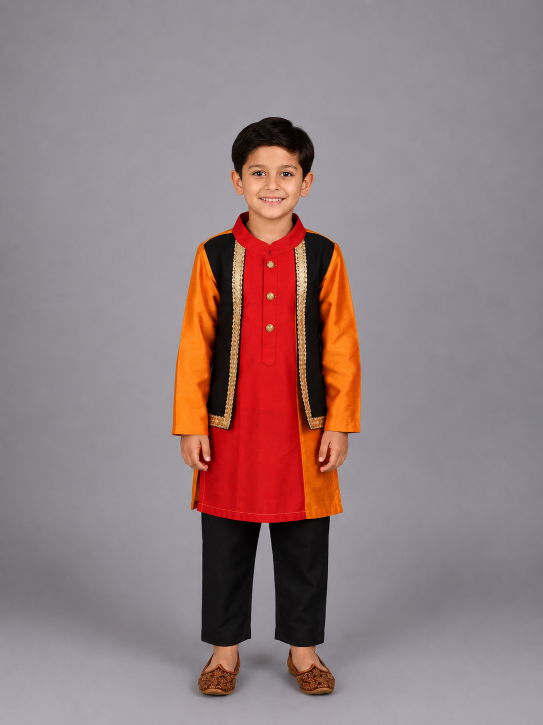Multi Colored Kurta with Attached Black jacket