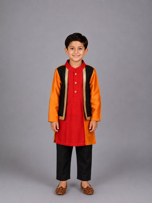 Multi Colored Kurta with Attached Black jacket