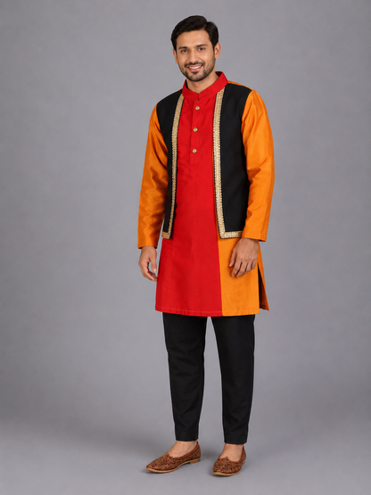 Multi Colored Kurta with Attached Black jacket