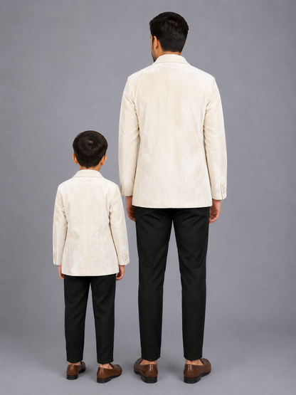 Off white Merry Christmas Embroidered Velvet Blazer