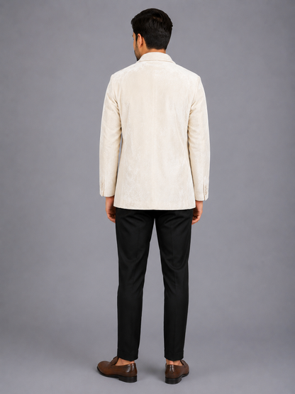Off white Merry Christmas Embroidered Velvet Blazer