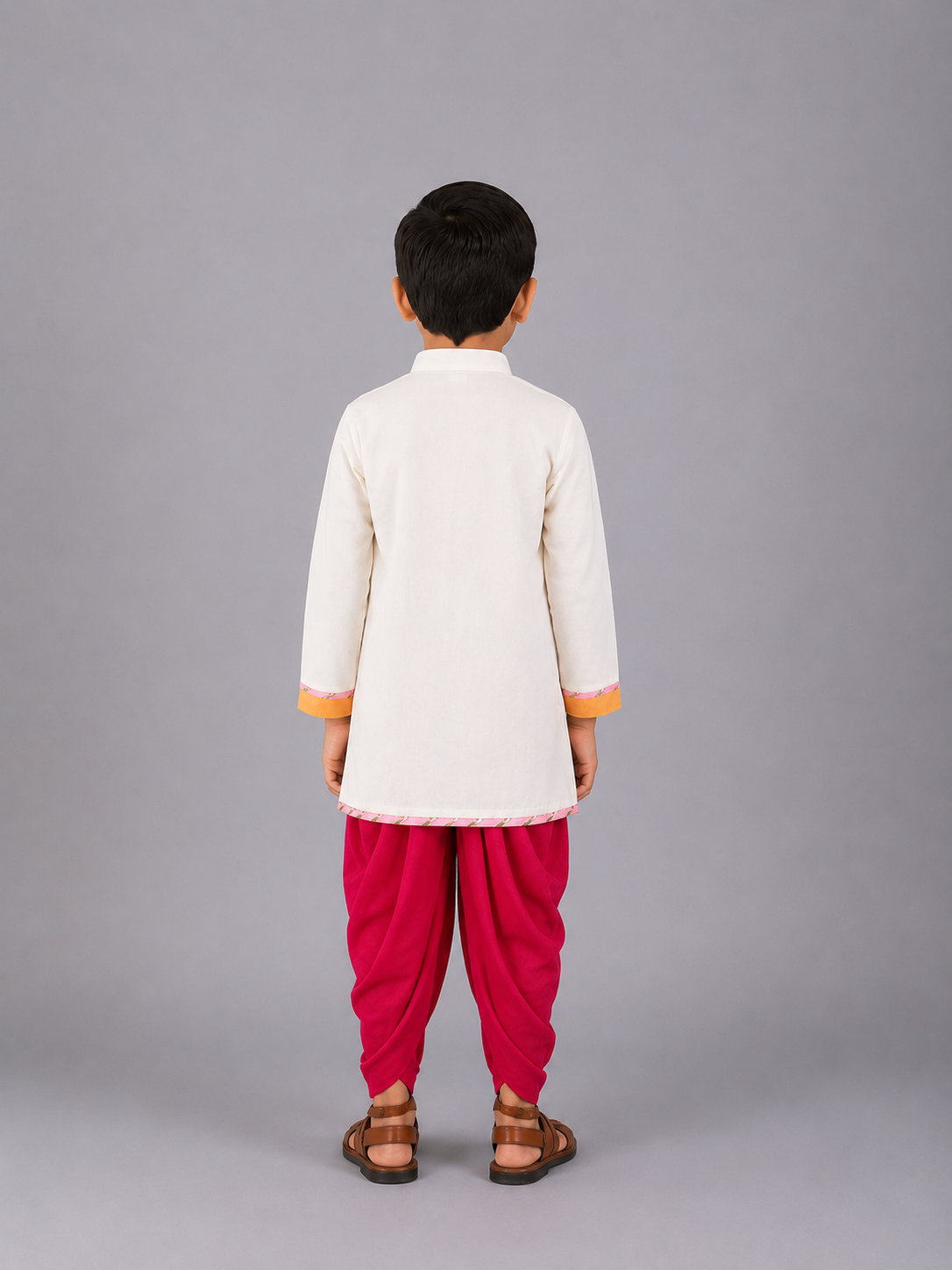 Off White Krishna Embroidered Angrakha Kurta Dhoti  Set