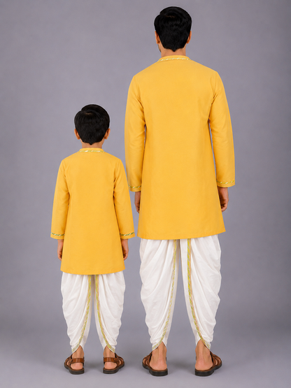 Mustard Pichwai Embroidered Angrakha Kurta Dhoti  Set