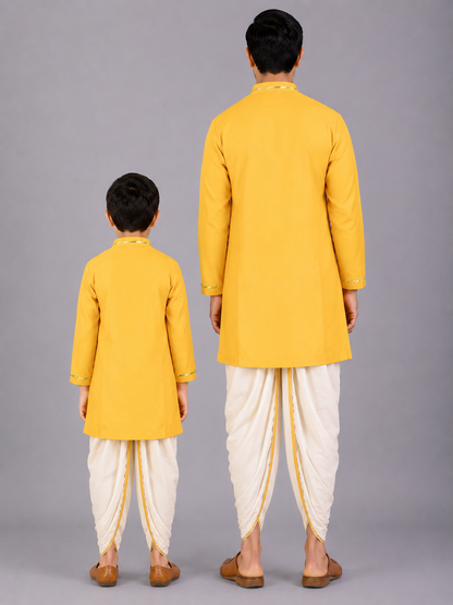 Mustard Ganpati Embroidered Kurta Dhoti  Set