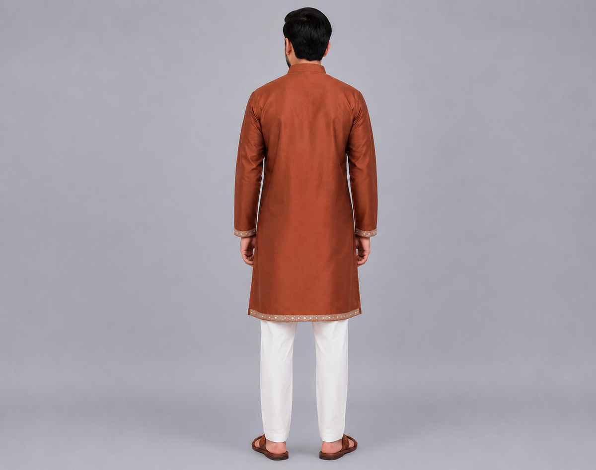 Brown Chanderi Panel kurta Pyjama set
