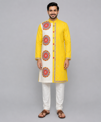 Yellow Laxmi Feet Kurta Pyjama set