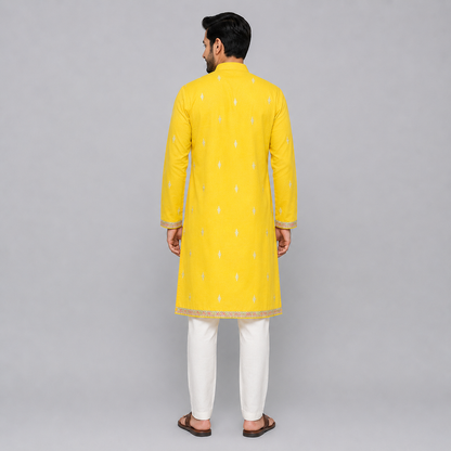 Yellow Laxmi Feet Kurta Pyjama set