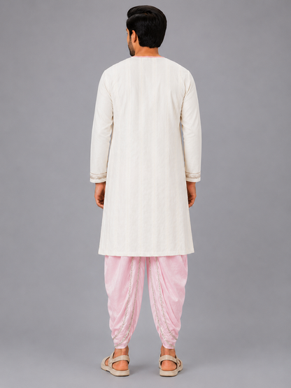 Cow printed Pink and off white Kurta payjama  set