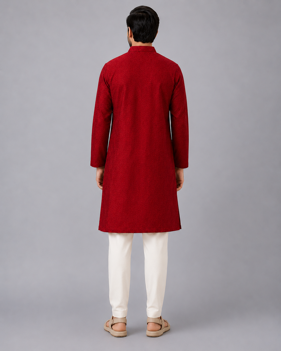 Maroon Mughal Printed Kurta Pyjama set