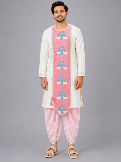 Cow printed Pink and off white Kurta payjama  set