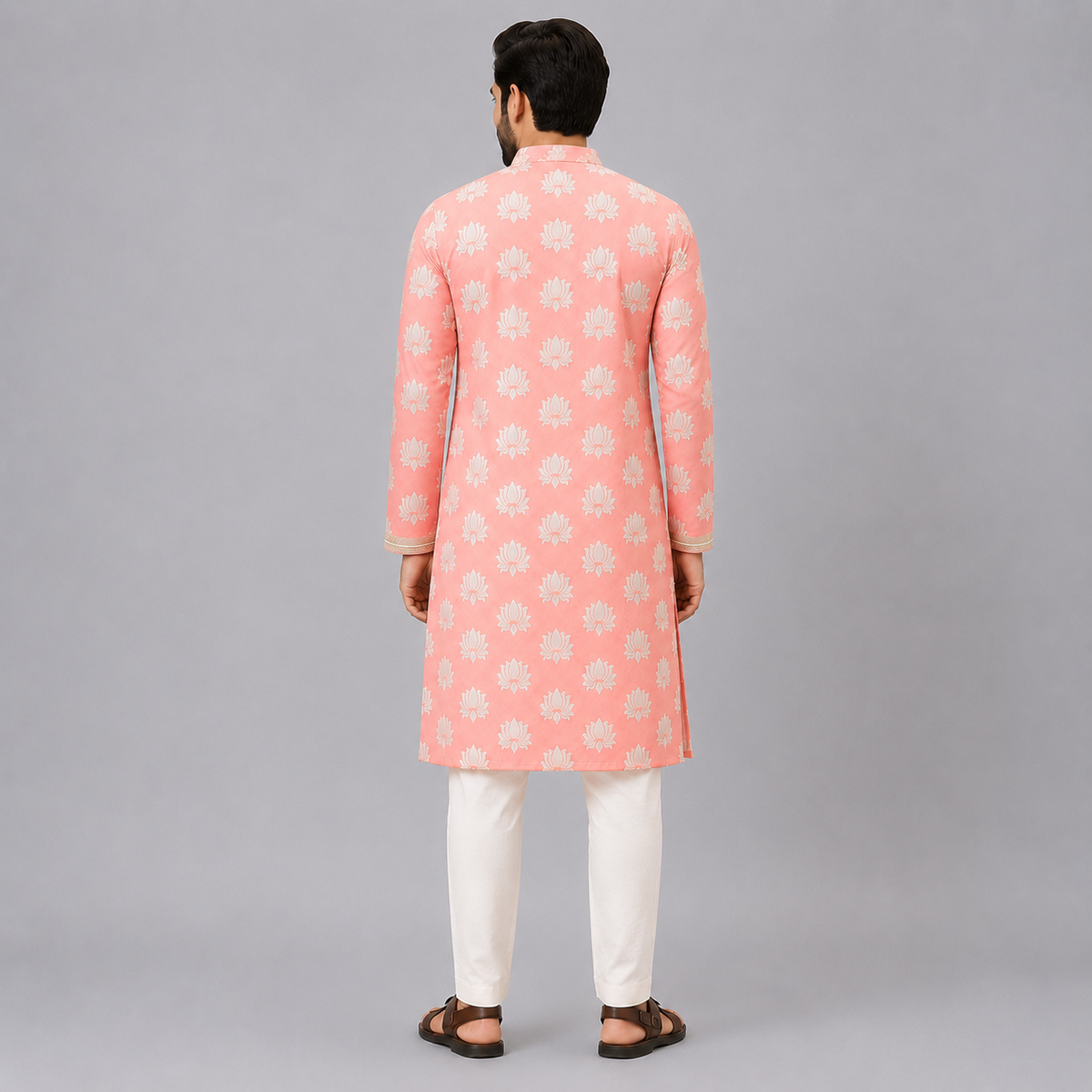 Peach  Kurta with Attached heavy Embrodiery Jacket Pyjama set