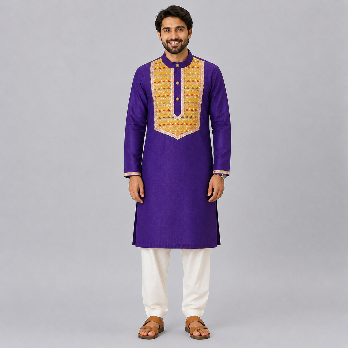 Purple Kurta with yoke embroidery kurta pyjama set