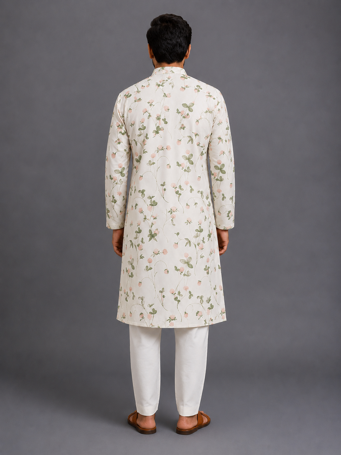 Floral Printed Kurta With Off White Pyjama