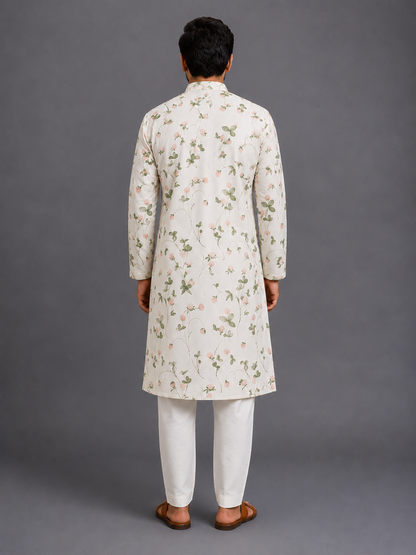 Floral Printed Kurta With Off White Pyjama