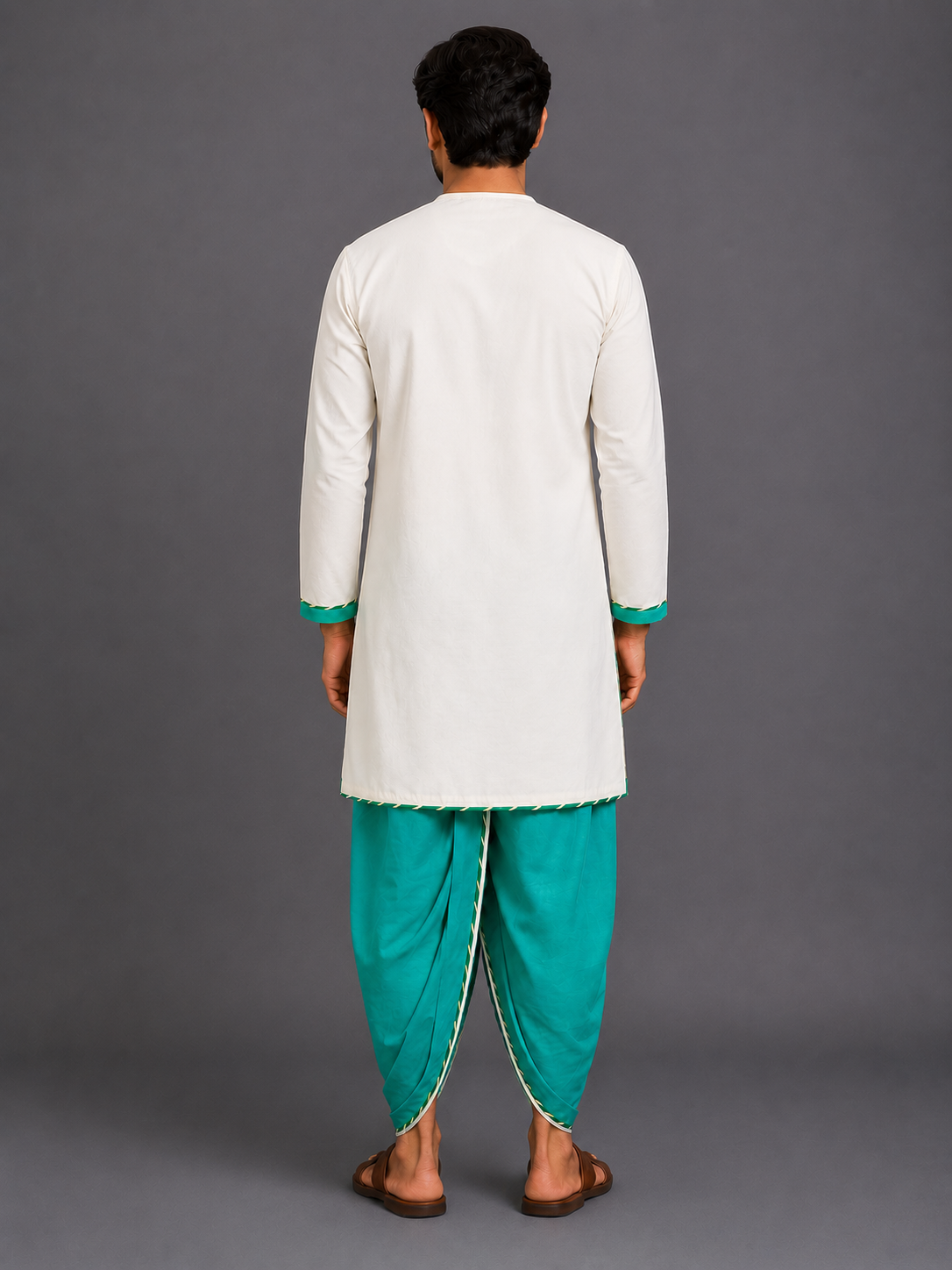 Green  Krishna Embroidered Angrakha Kurta Dhoti  Set