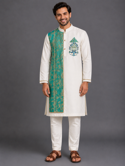 Two shades of Green Chanderi kurta set