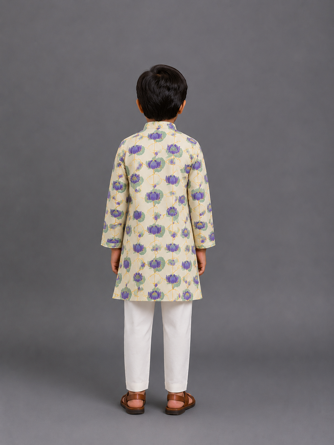 Gold Lotus Printed Kurta Pajama set