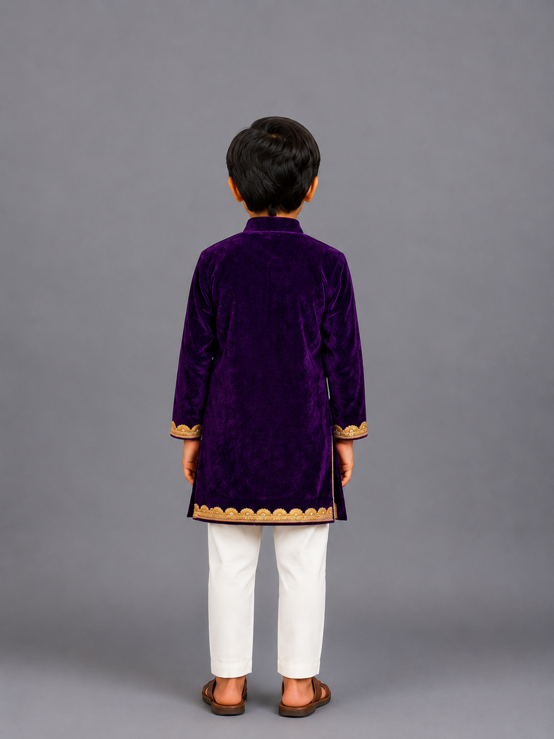 Purple Velvet Lotus Print Kurta set