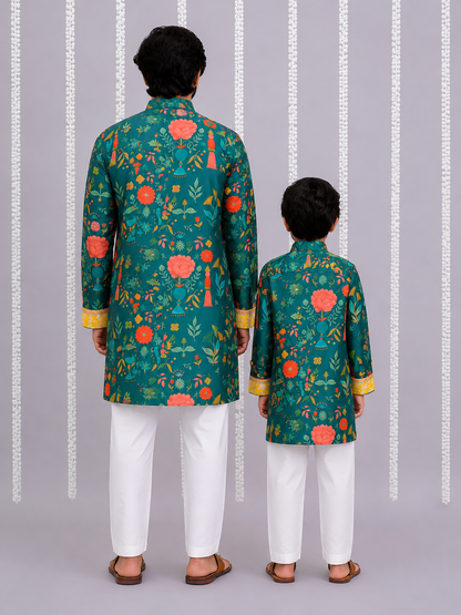 Green Mughal Print Kurta set