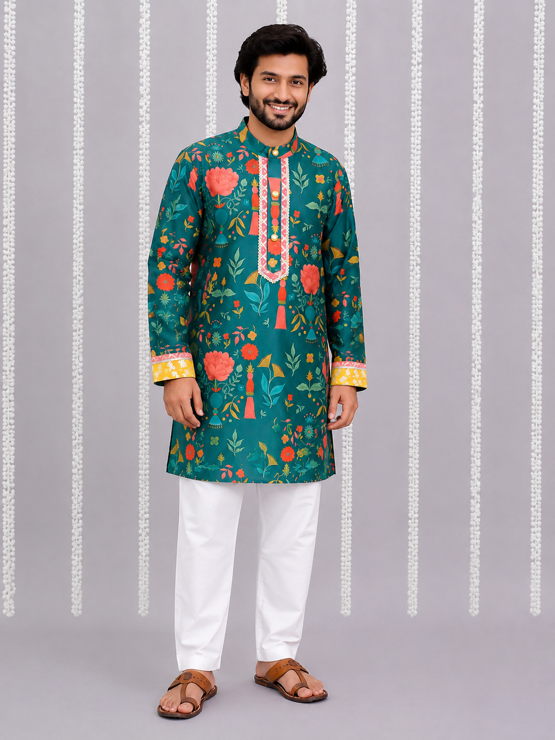 Green Mughal Print Kurta set