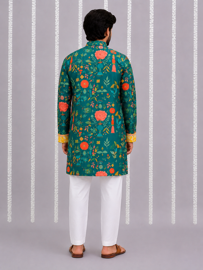 Green Mughal Print Kurta set