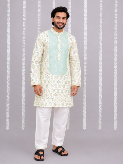 Mint Leaf Print kurta Pyjama set