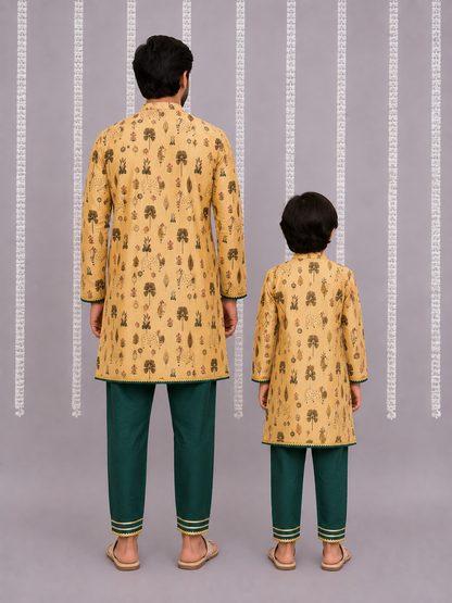 Beige Cow Printed Angrakha set with Green Bottom