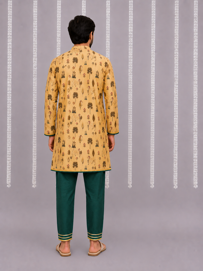 Beige Cow Printed Angrakha set with Green Bottom