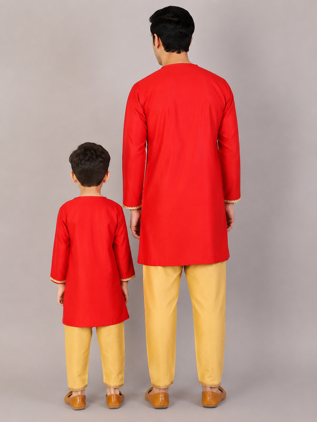 Sibling Love Red Embroidered kurta with Beige  Pyjama