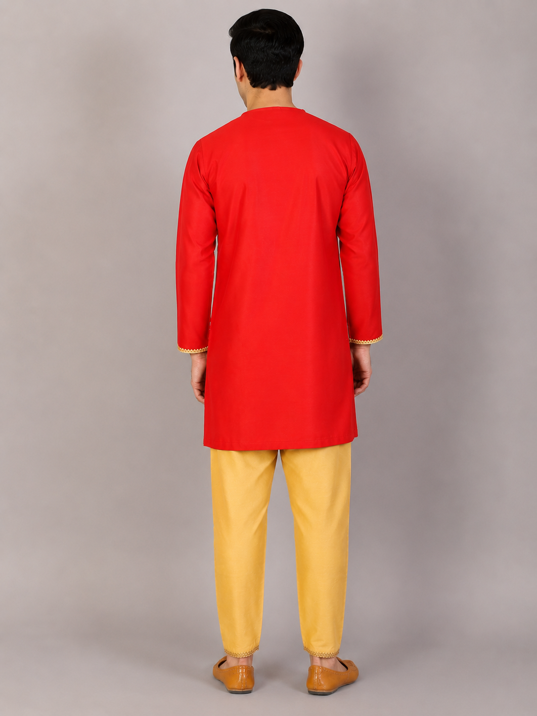 Sibling Love Red Embroidered kurta with Beige  Pyjama