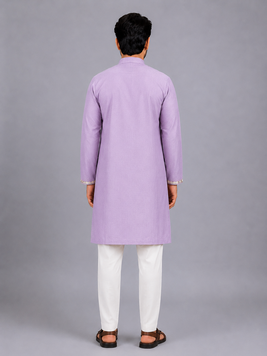 Lilac Floral Printed Kurta Pyjama Set