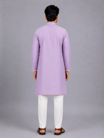 Lilac Floral Printed Kurta Pyjama Set