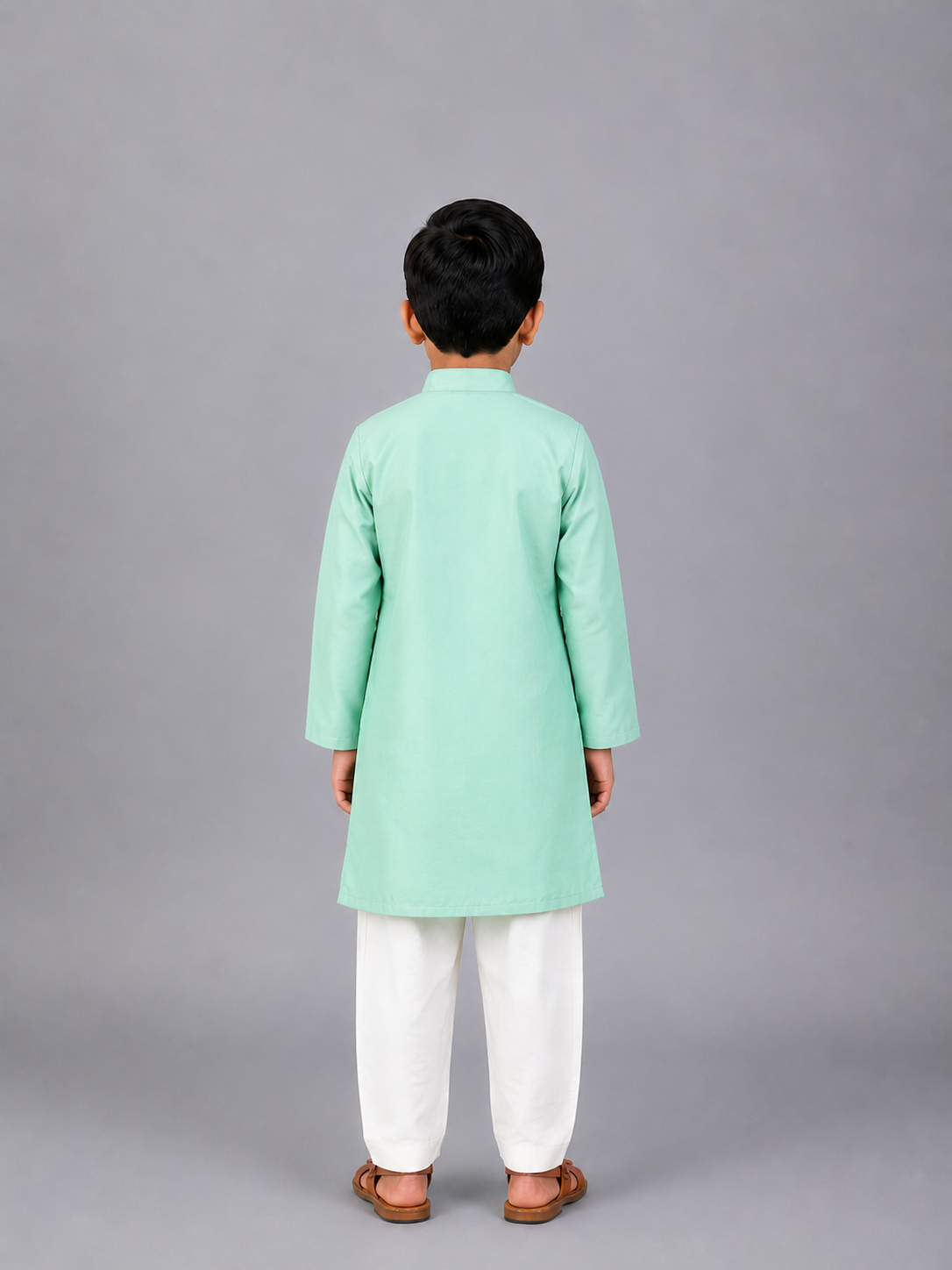 Pastel Green Embroidered layered Kurta with Pyjama