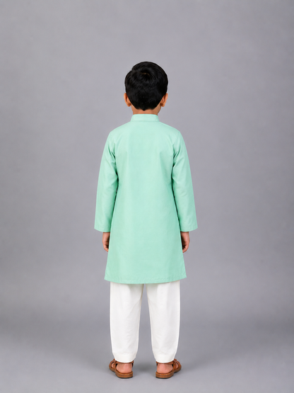 Pastel Green Embroidered layered Kurta with Pyjama