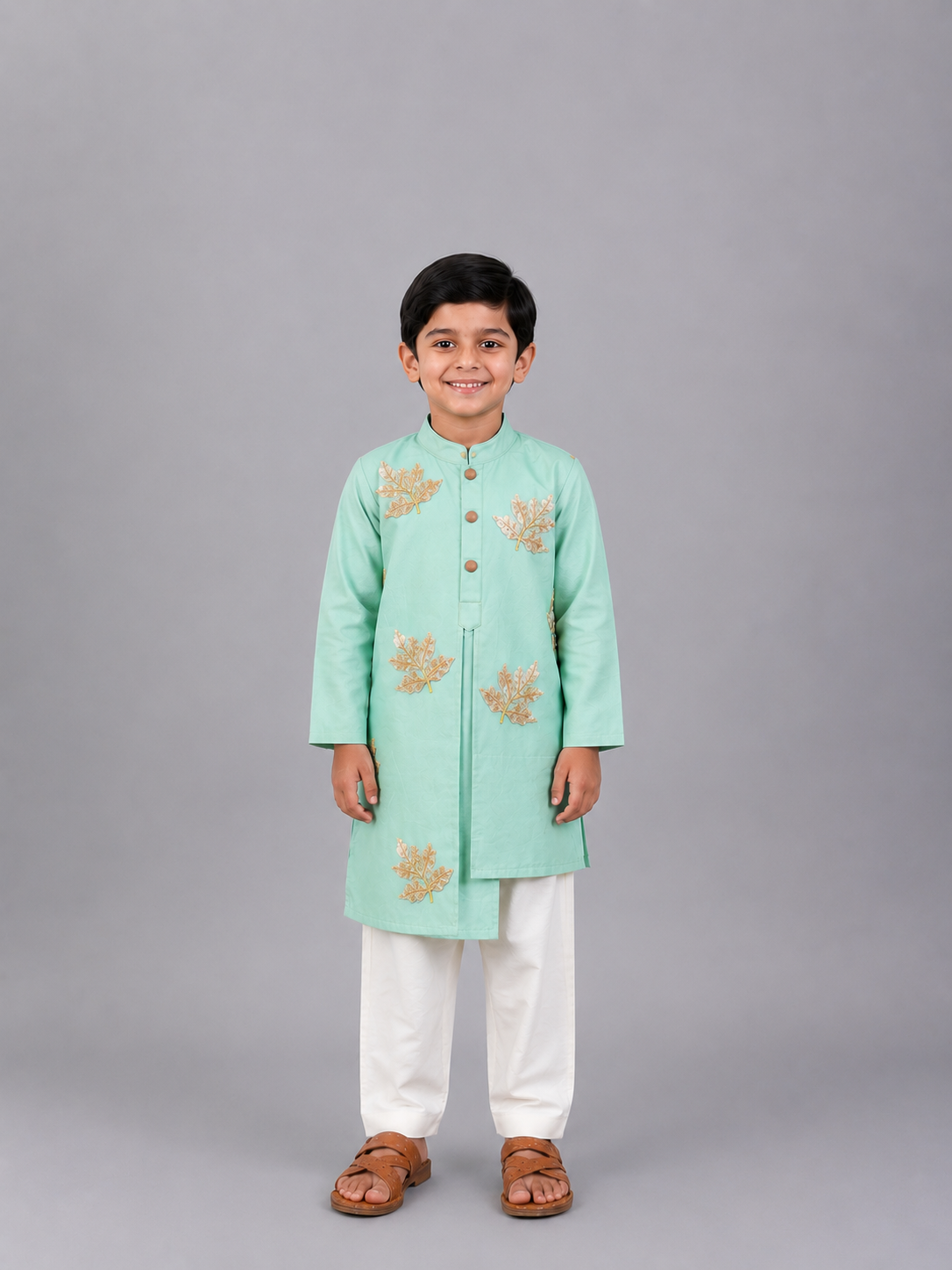 Pastel Green Embroidered layered Kurta with Pyjama