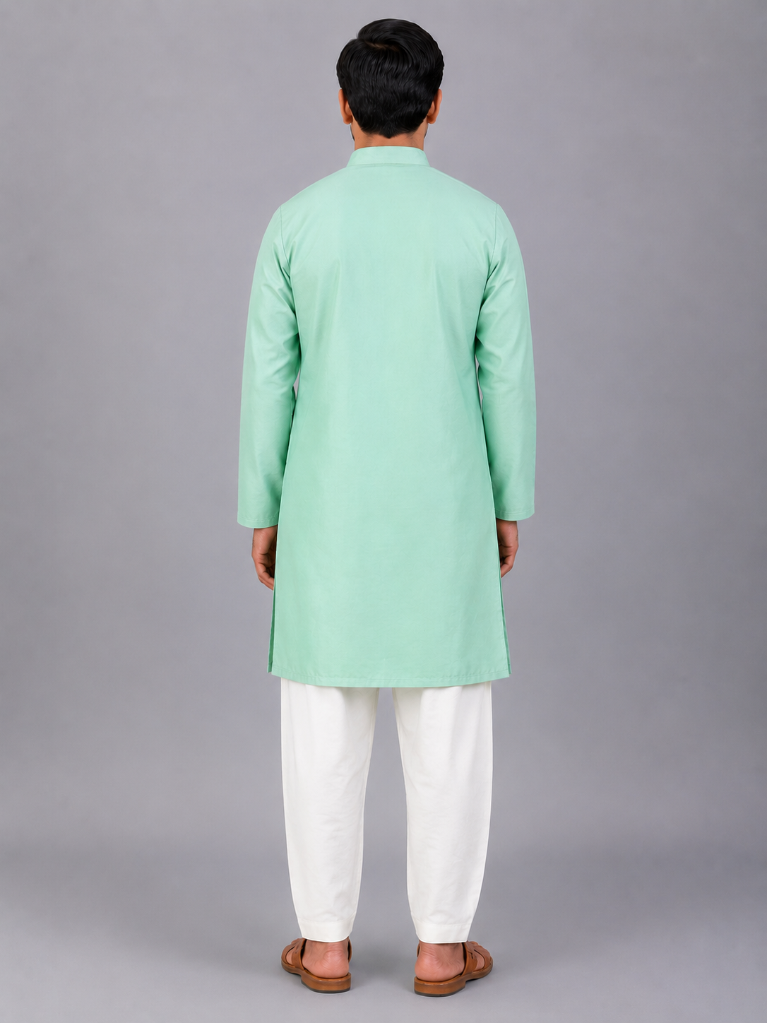 Pastel Green Embroidered layered Kurta with Pyjama