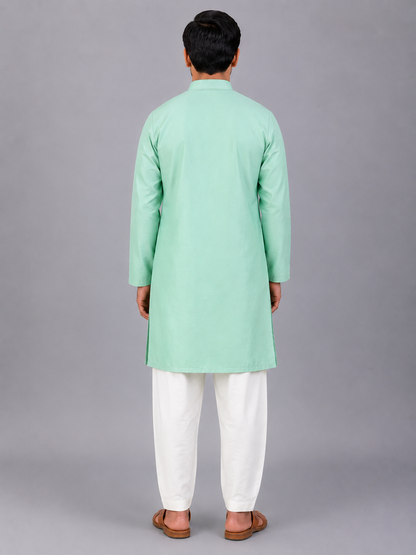Pastel Green Embroidered layered Kurta with Pyjama