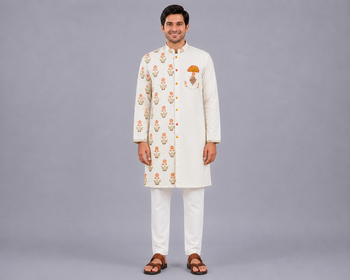 Off White Mughal Printed Kurta set